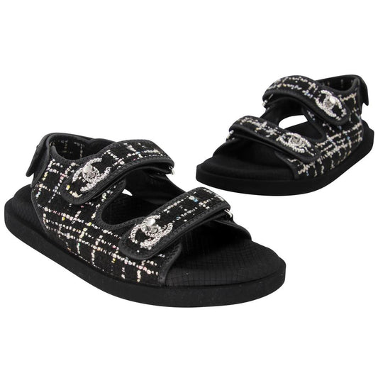 Chanel Turnlock 39 Tweed Leather CC Dad Sandals CC-0712N-0001