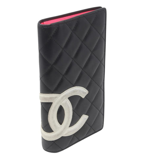 Chanel Black White Pink Cambon L Quilted Lambskin Leather Ligne Yen Wallet  – MISLUX