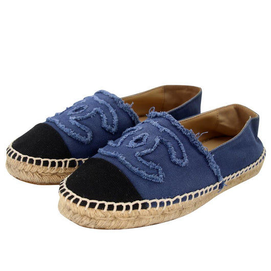 Chanel Espadrille 36 Canvas Linen Raw Edge Cap-Toe CC Flats CC