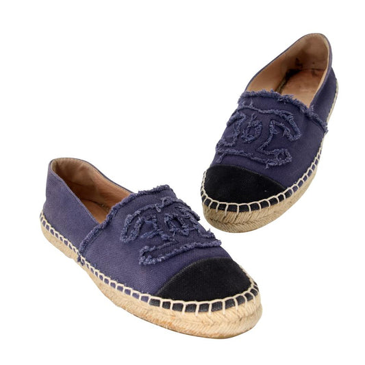 Chanel Espadrille 37 Canvas Linen Raw Edge Cap-Toe Flats CC-0717N-0006