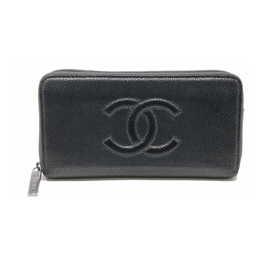 Chanel Black Caviar Leather L Yen Continental Wallet