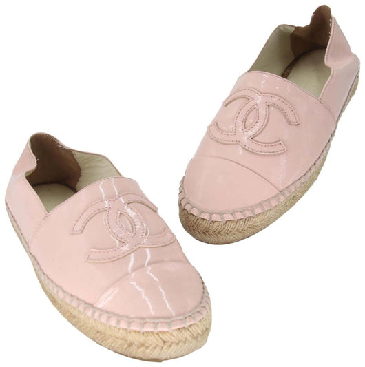 Chanel Pink Patent Leather CC Cap-Toe Espadrille Flats CC-S0224P-0002