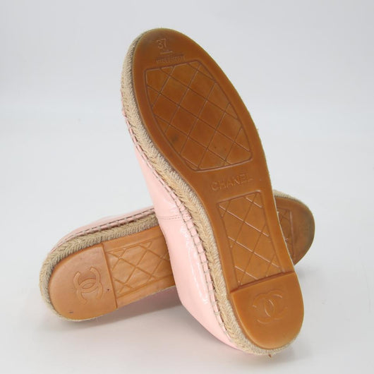 Chanel Pink Patent Leather CC Cap-Toe Espadrille Flats CC-S0224P-0002