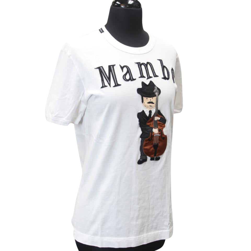 Dolce&Gabbana White Mambo Musician Embroidered Patch Men's Short-sleeve S  Tee Shirt