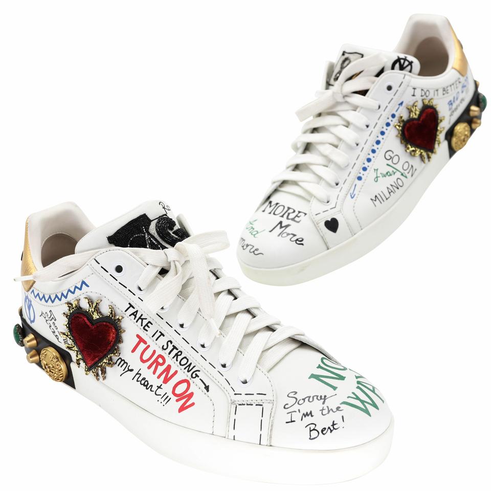 Dolce & Gabbana Graffiti Portofino Embellished Logo Sneakers DG-S0208N-0001  – MISLUX