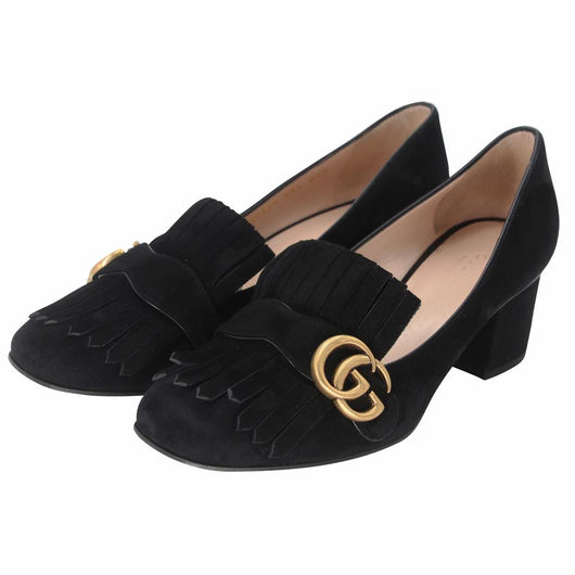 Gucci Mid-Heel Loafers 39.5 Suede Marmont Pumps GG-0502N-0140