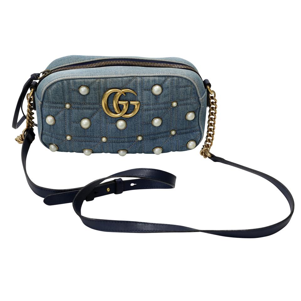 Gucci Quilted Denim  Imitation Pearl Marmont Metalasse Crossbody Bag  GG-B0209N-0008 – MISLUX