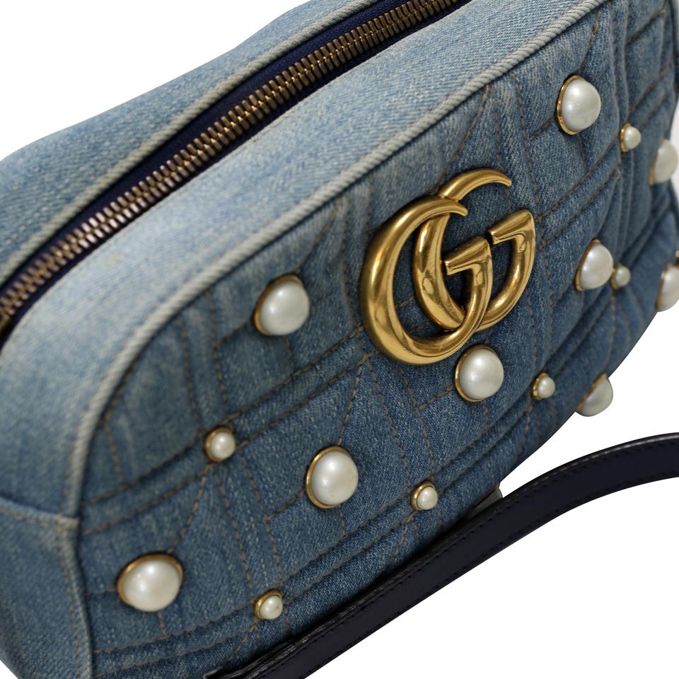 Gucci Quilted Denim  Imitation Pearl Marmont Metalasse Crossbody Bag  GG-B0209N-0008 – MISLUX