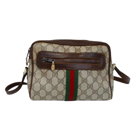 Gucci GG Supreme Portfolio Print Shoulder 523591 Black Leather Messenger Bag