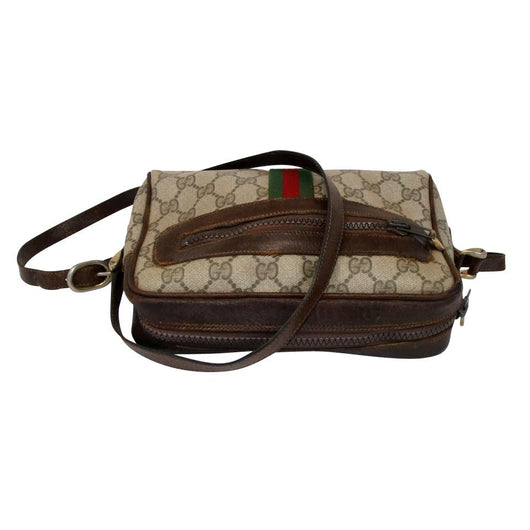 Gucci monogram Ophidia web stripe crossbody bag Chestnut Leather ref.123744  - Joli Closet