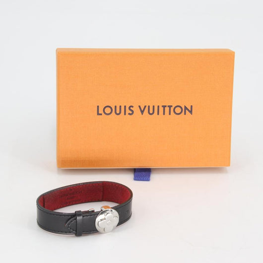 Louis Vuitton Black Leather Flower It Cuff Bracelet