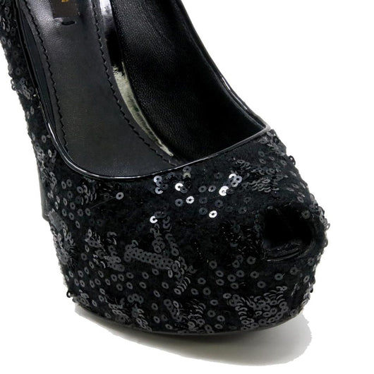 Louis Vuitton Navy Blue/Black Sequins Peep Toe Platform Pumps Size 37