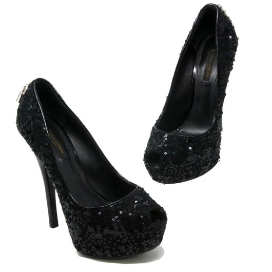 Louis Vuitton Navy Blue/Black Sequins Peep Toe Platform Pumps Size 37 -  ShopStyle