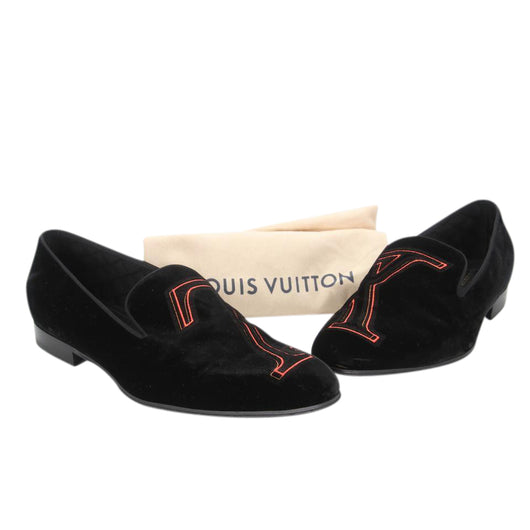 Louis Vuitton Navy Blue Suede Embroidered Smoking Slippers Size 38 Louis  Vuitton