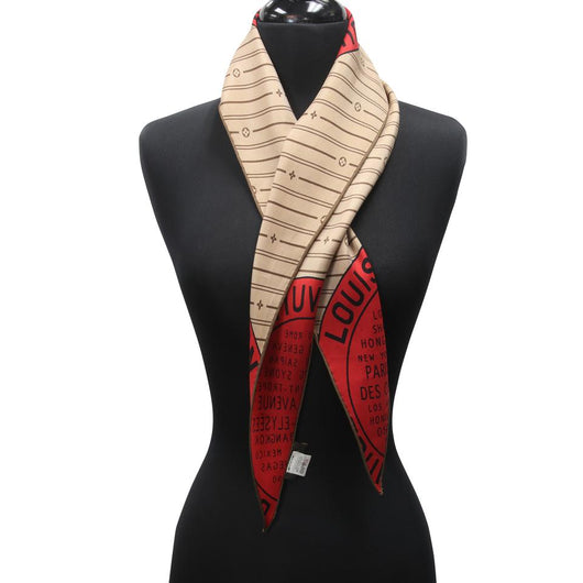 Louis Vuitton Monogram Logo Scarf with Leopard Print in Red Silk