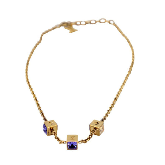 Louis Vuitton Gold Tone Crystal Gamble Station Necklace