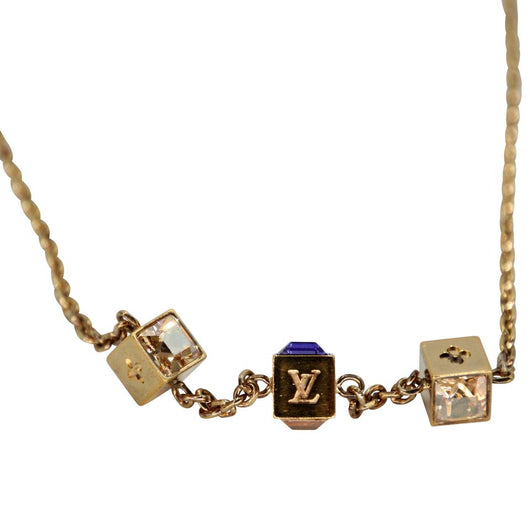 Louis Vuitton Gold Tone Crystal Gamble Station Necklace