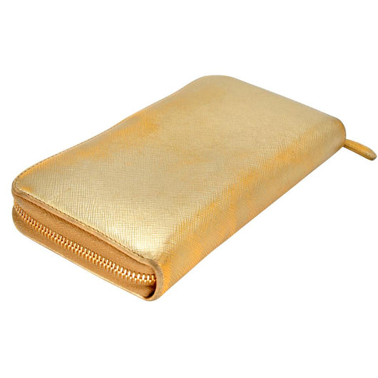 Prada Beige Saffiano Leather Zip Around Gold Logo Wallets — Labels