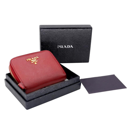 Prada Beige Saffiano Leather Zip Around Gold Logo Wallets — Labels