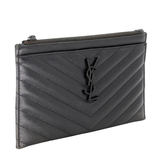 Saint Laurent YSL Women Large Monogram Bill Pouch in Grain DE Poudre  Embossed Leather-Black