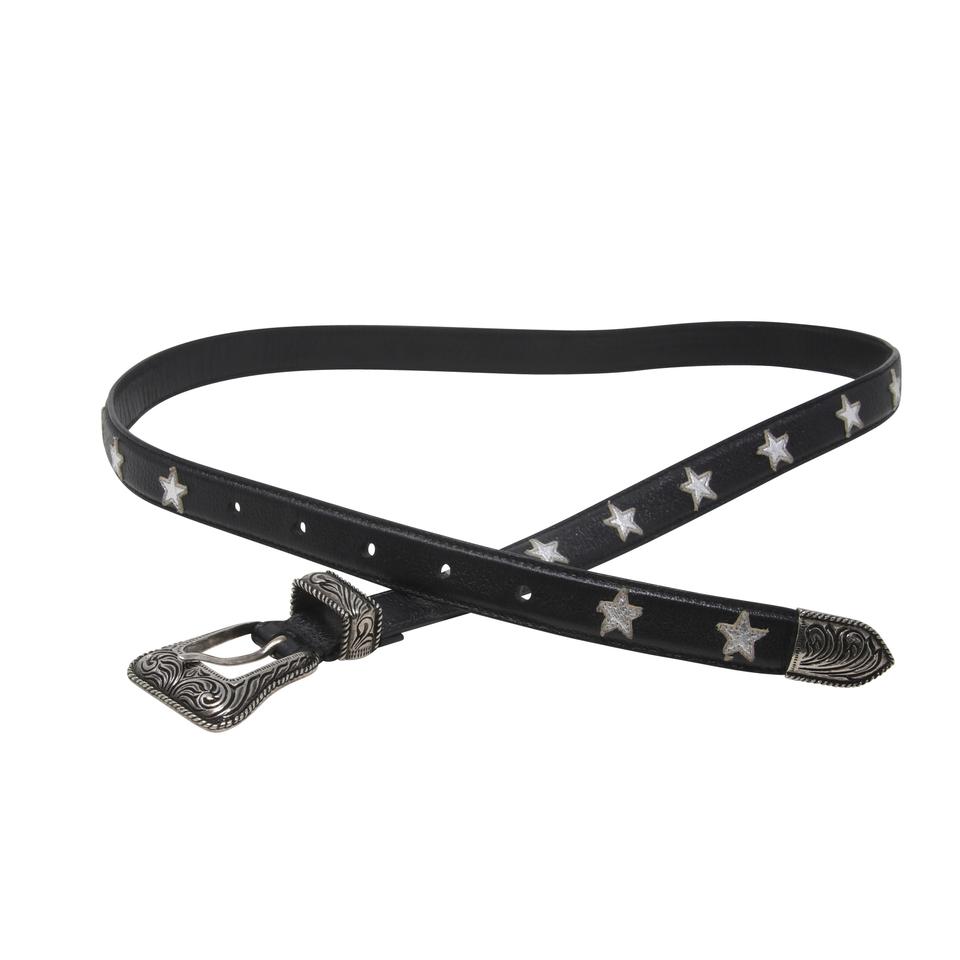 Saint Laurent Black Paris Western Buckle Star Patch Leather 30 Belt