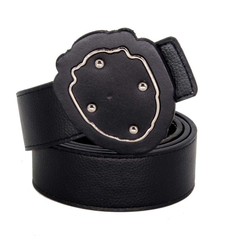 Saint Laurent Black Ysl Pebbled Grained Leather Studded Buckle 44