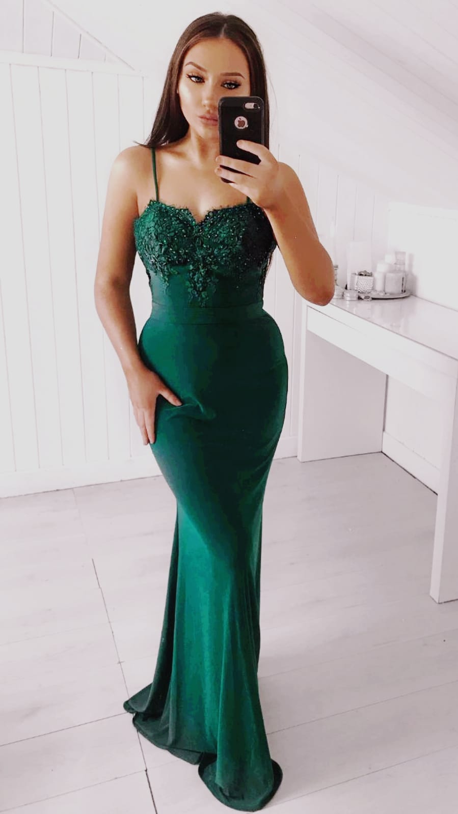 Cheryl Emerald Green Skinny Strap Formal Prom Dress 3089
