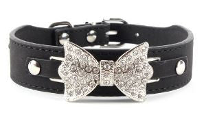 leather dog collar with bow