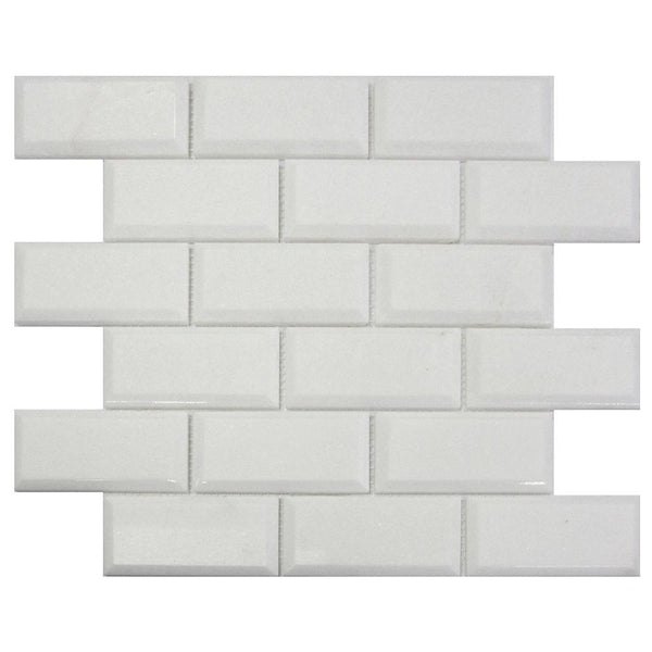 Thassos White  Marble Brick  Offset Bevel  Mosaic