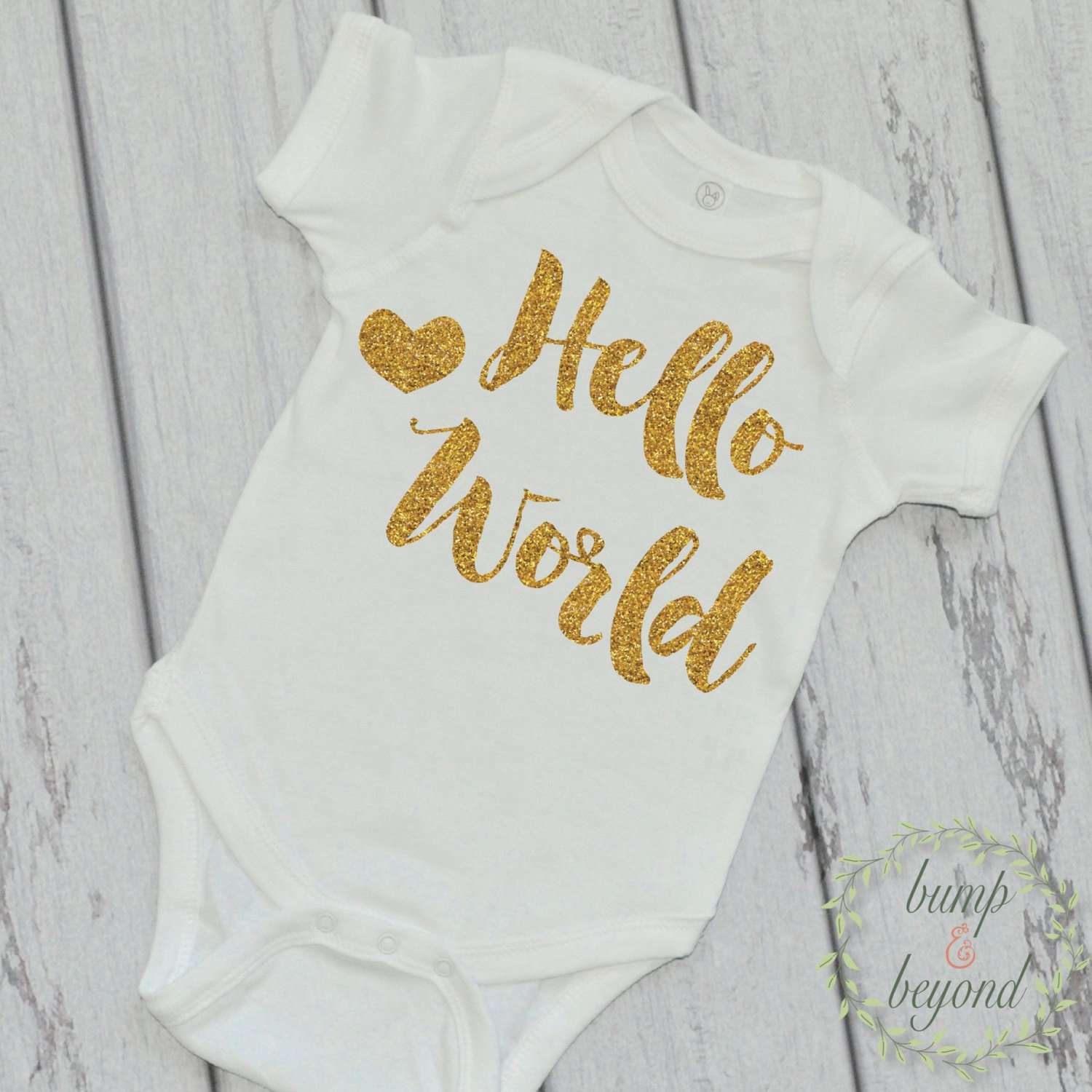 Newborn Girl Clothes Newborn Outfit Hello World Gold Glitter Shirt Bab ...