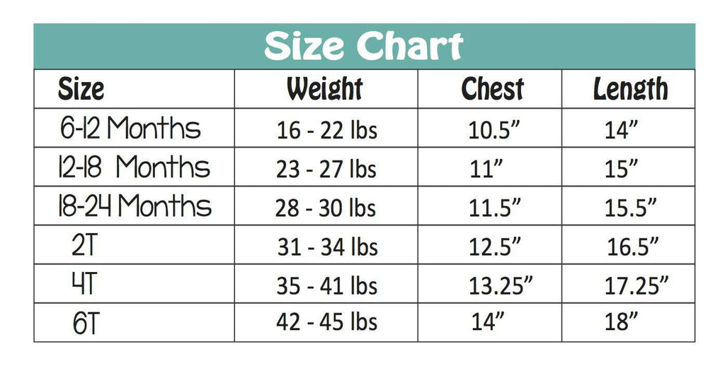 size chart for 1 year old boy