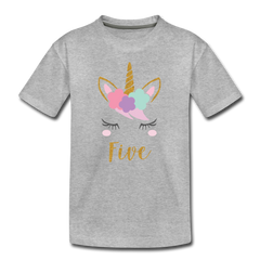 Girls 5th Birthday Unicorn Toddler Premium T-Shirt - heather gray