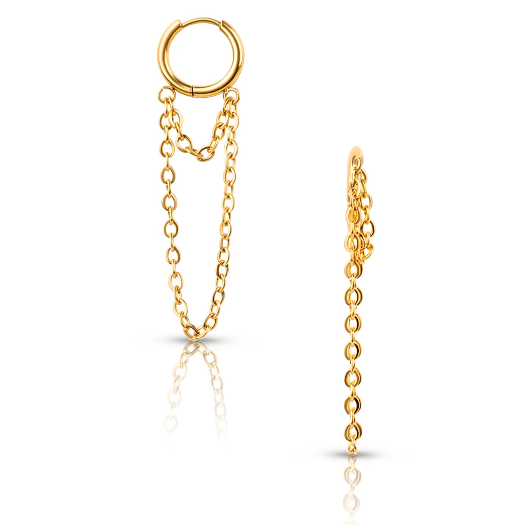 Kira Drop Chain Huggie Hoop Gold Earrings