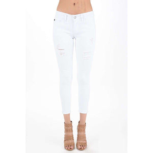 white distressed capris