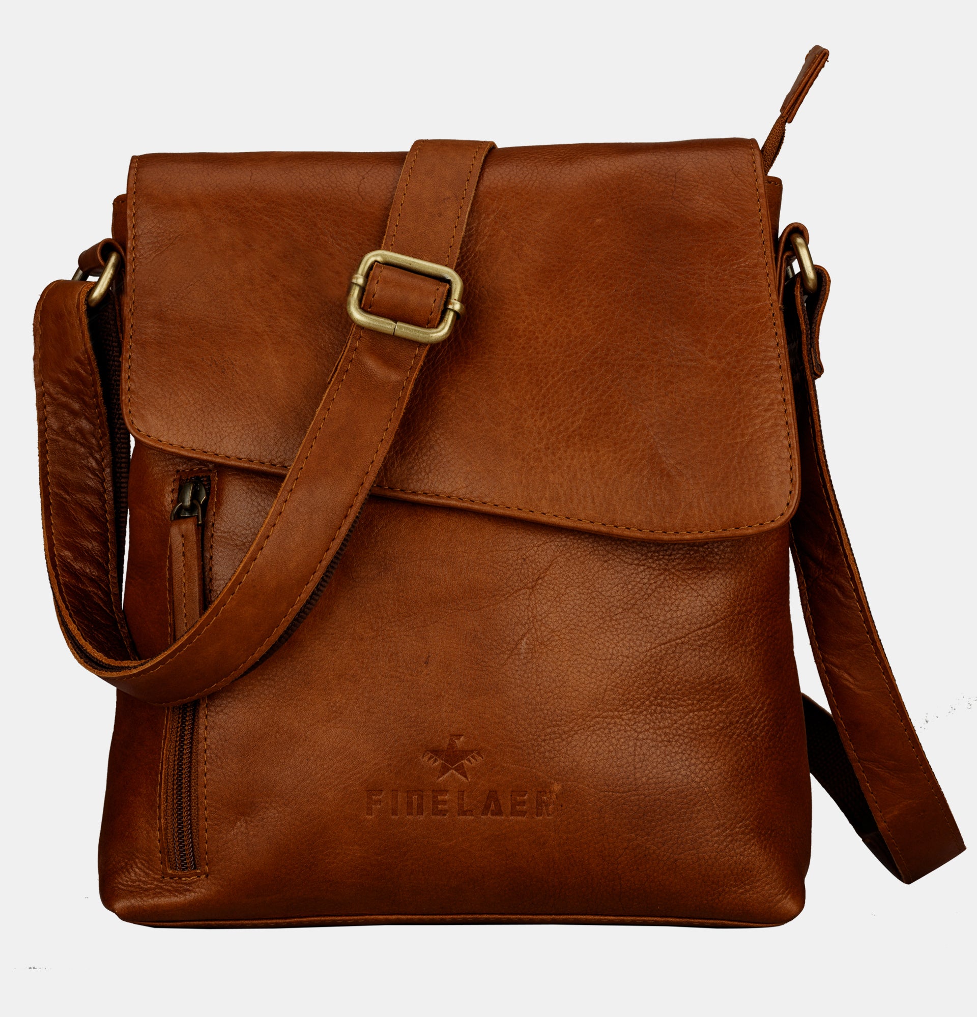 Finelaer Brown Leather Crossover Crossbody Shoulder Bag