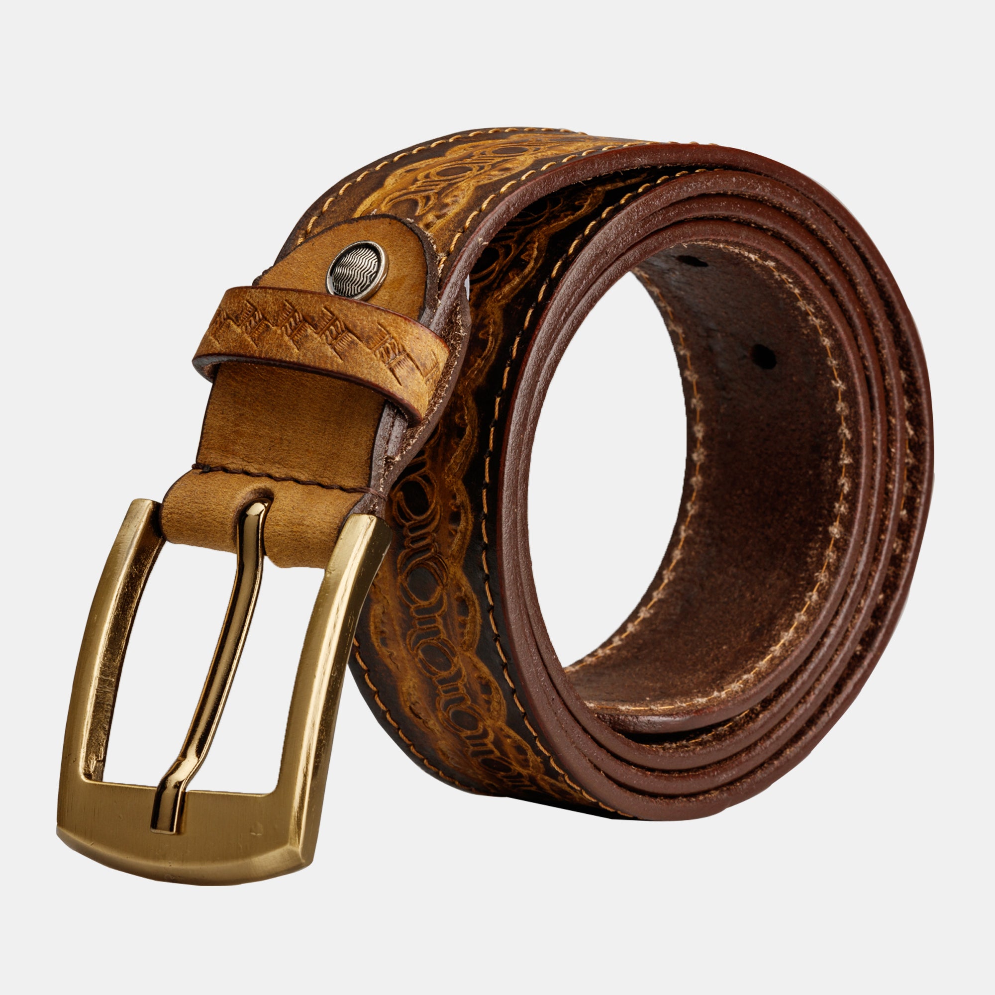 Mens Genuine Leather Western Embossed Belt With Buckle | Finelaer