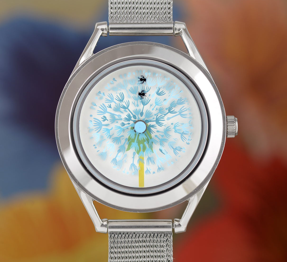 Blowball watch with flower background