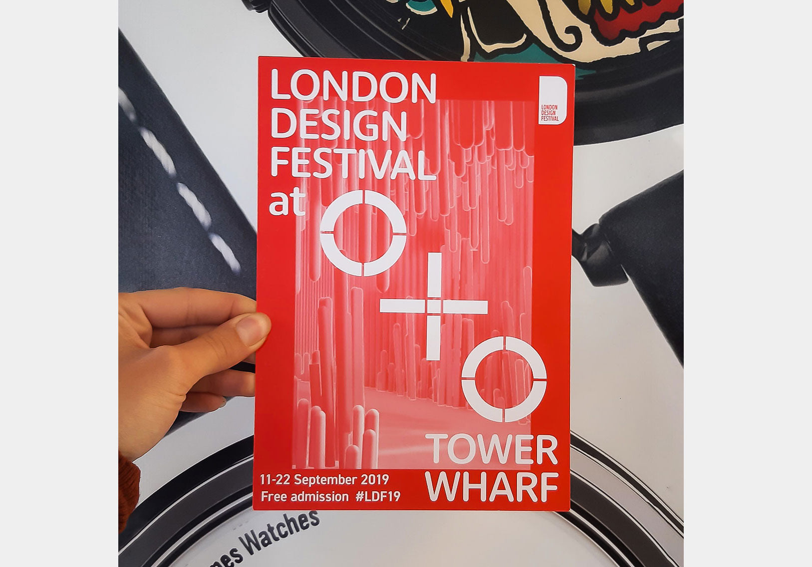 London Design Festival leaflet outside Mr Jones Watches