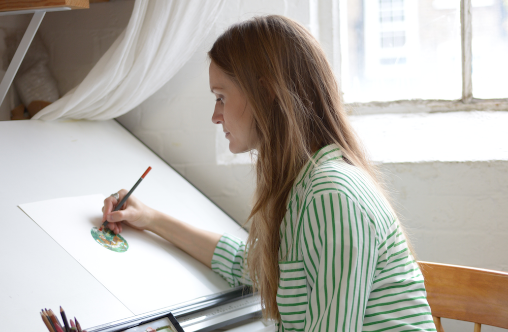 Fanny Shorter drawing in her studio