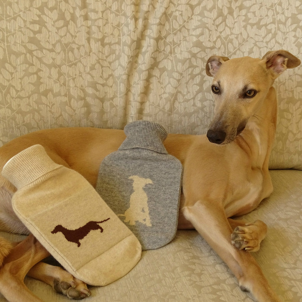 Whippet Pup & Sausage Dog Cashmere Hot Water Bottle Covers - The