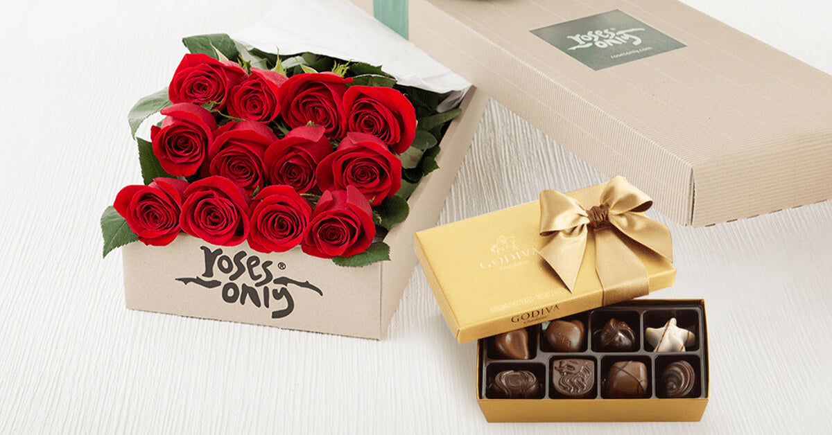 Roses Only red roses with box of luxury Chocolate