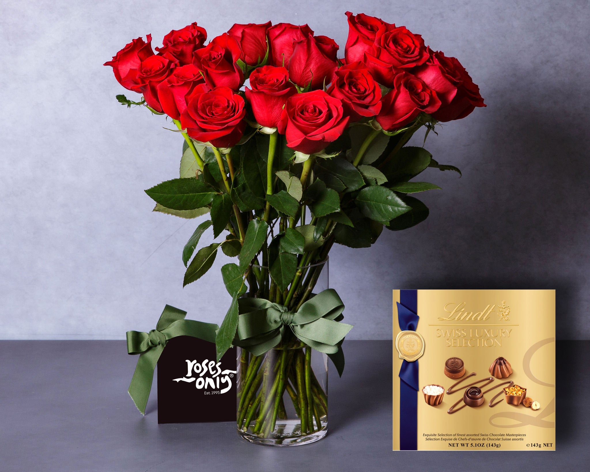 Image of Valentine's Day Red Roses & Swiss Chocolate