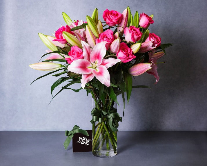 Image of Mother's Day Pink Oriental Lilies & Pink Roses