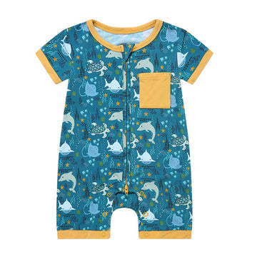 Emerson & Friends Ocean Friends Bamboo Baby Boy Shortie Romper