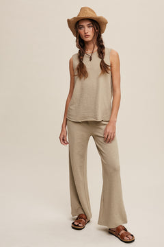 Soft Knit Tank and Sweatpant Set - Light Olive