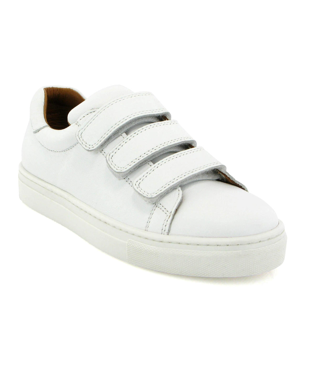 White Velcro-fastening leather low-top trainers