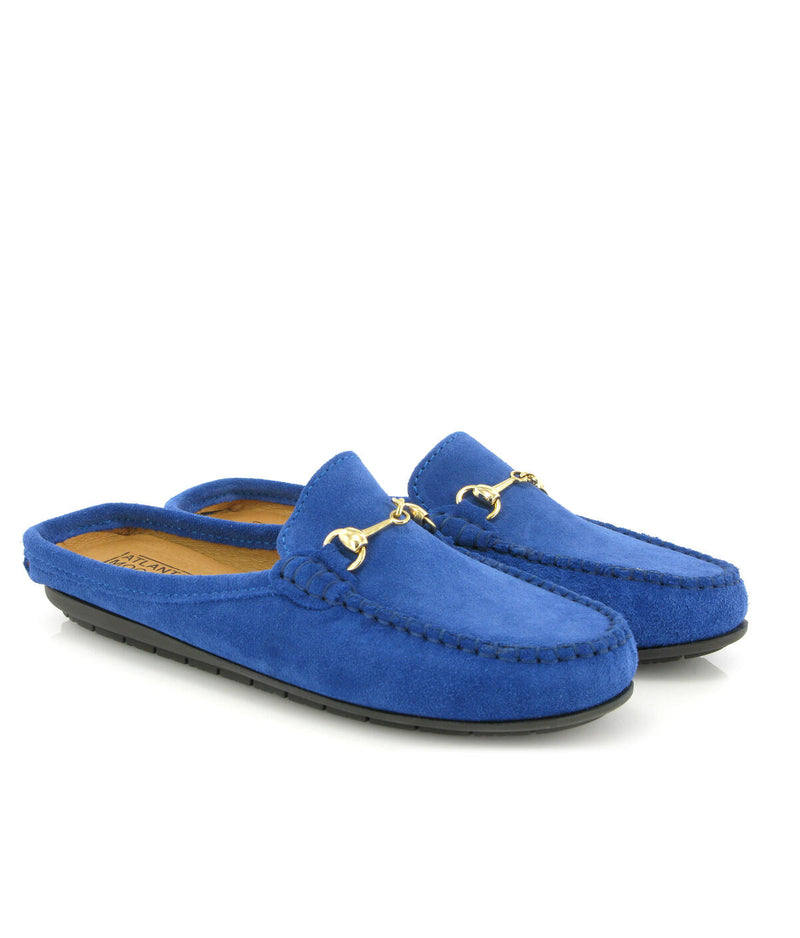 Fiji Buckle Slippers - blue suede leather - Atlanta Mocassin