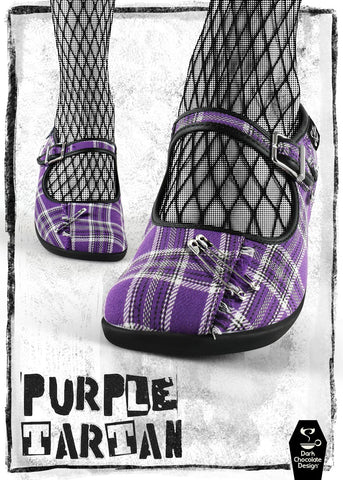 Chocolaticas® Purple Tartan Women's Mary Jane Flat