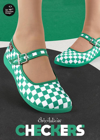 Chocolaticas® Checkers Green Mary Jane Flat für Damen