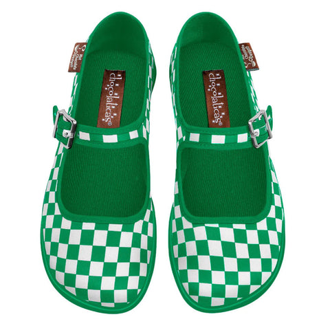 Chocolaticas® Checkers Green Mary Jane Flat für Damen